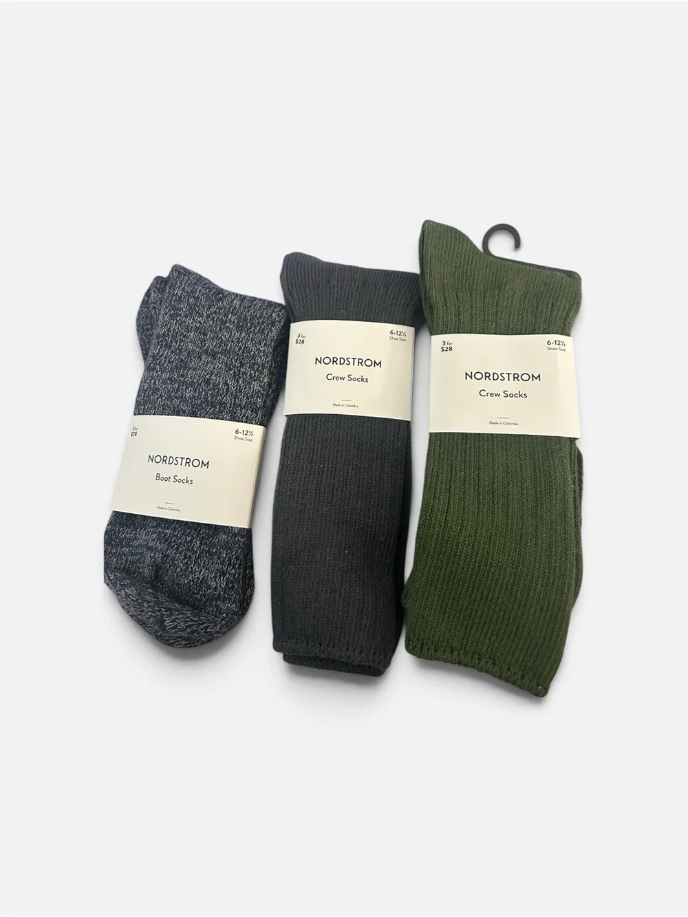 Nordstrom Women’s Sock Trio - Charcoal Heather, Dark Gray, Olive Green